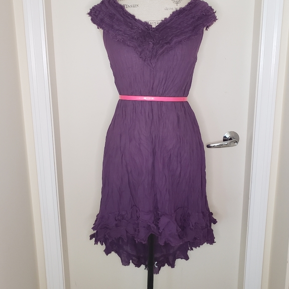 boutique Dresses & Skirts - Linen Royal purple ruffled vneck high-low layered shift dress